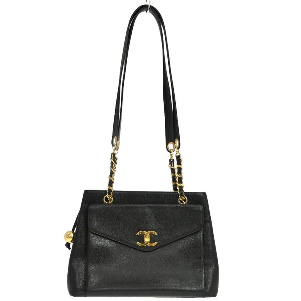 Chanel Vintage Front Pocket Tote Caviar Black Leather Tote Bag Bag